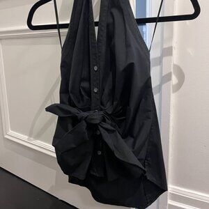 Womens Veronica Beard Black Self-Tie Sleeveless Halter Blouse
